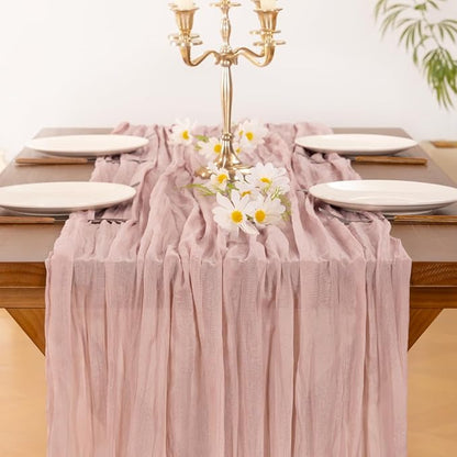 Socomi10pcs Pink Cheesecloth Table Runner Boho Rustic Gauze Dusty Pink Fall Thanksgiving 120 inch 10FT Cheese Cloth Runner for Wedding Party Baby Shower Birthday Home Decor Holiday Decorations