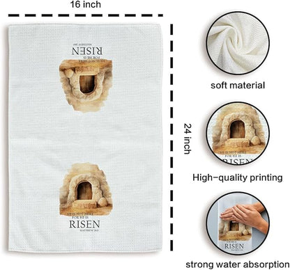 He is Risen Easter Kitchen Towels Set of 2, Christian Easter Hand Towels, EasterBible Verse Dish Towels Tea Towels for Kitchen, Religious EasterGifts, EasterKitchen Bathroom Decor, 16x24 Inch