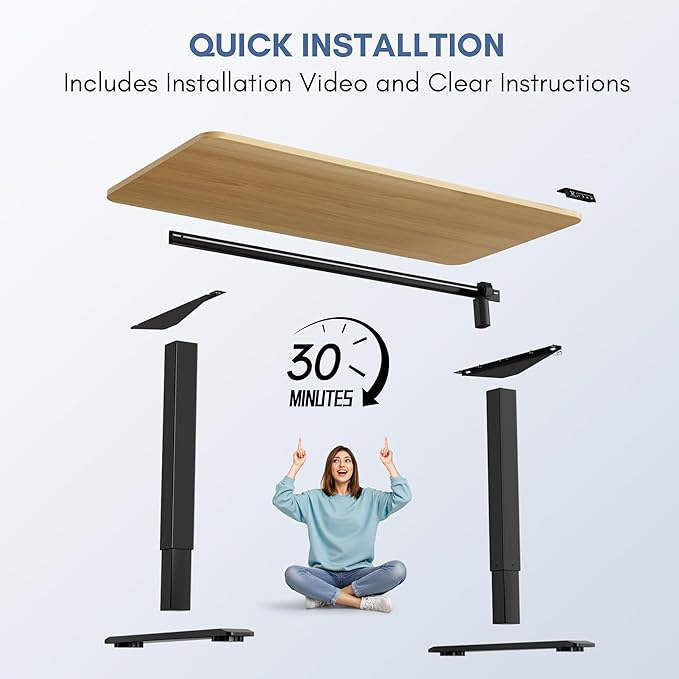 Furmax Electric Height Adjustable Standing Desk Large 55 x 24 Inches Sit Stand Up Desk Home Office Computer Desk Memory Preset with T-Shaped Metal Bracket, Maple