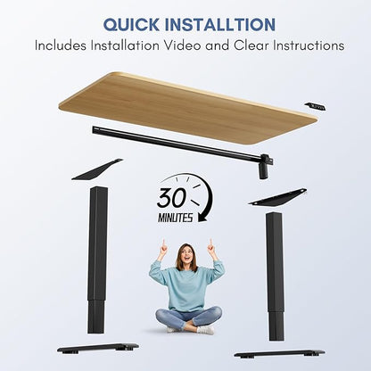 Furmax Electric Height Adjustable Standing Desk Large 55 x 24 Inches Sit Stand Up Desk Home Office Computer Desk Memory Preset with T-Shaped Metal Bracket, Maple