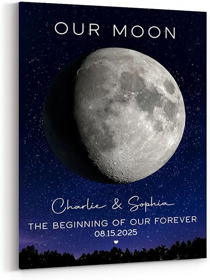 GABITA Personalized Wall Art for Couples, Anniversary Canvas for Couple Parent Grandparent, Our Moon Couple Gift Moon Phase Art Gift for Her Wedding Gifts Personalized Poster