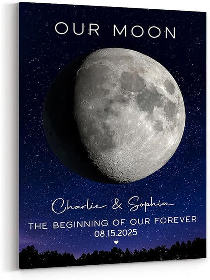 GABITA Personalized Wall Art for Couples, Anniversary Canvas for Couple Parent Grandparent, Our Moon Couple Gift Moon Phase Art Gift for Her Wedding Gifts Personalized Poster