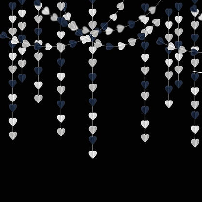 Navy-Blue White Silver 3D-Heart Garland - 39Ft Graduation Hanging Decoration Streamers Banner,Bridal Birthday Engagement Bachelorette Baby Shower Christmas Baby Shower Valentines Party Decor Ouruola