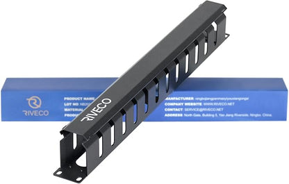 RIVECO 1U 12 Slot Rack Manager, Server Rack Cable Management, Cord Wire Organizer with Cover for Network Rack Cabinet Horizontal Mount, 19-inches Cable Raceway