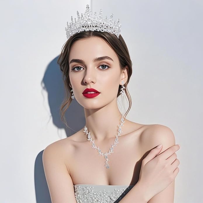 Kamirola Tiaras and Crowns for Women,Tiaras Earrings Necklace, Crystal Bridal Jewelry Set (TR48)