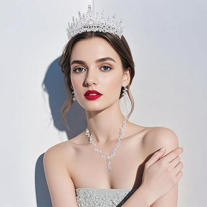 Kamirola Tiaras and Crowns for Women,Tiaras Earrings Necklace, Crystal Bridal Jewelry Set (TR48)