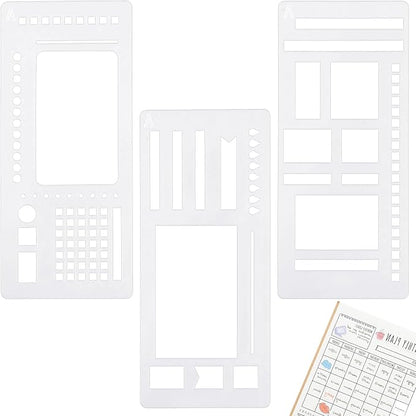 3 Pcs Planner Stencil Templates Journal Stencils for Planner Ruler Record Template Reusable Drawing Lettering Templates for Journaling, Calendar, Scrapbooking DIY Craft