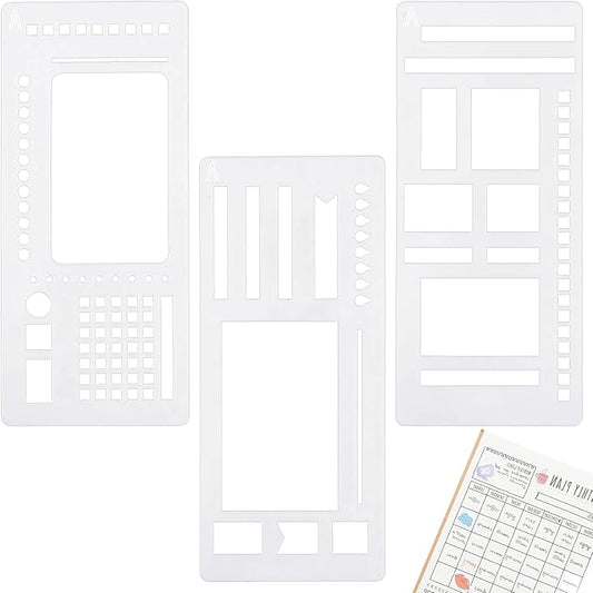 3 Pcs Planner Stencil Templates Journal Stencils for Planner Ruler Record Template Reusable Drawing Lettering Templates for Journaling, Calendar, Scrapbooking DIY Craft