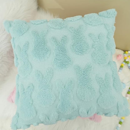 GEEORY Easter Bunny Soft Plush Pillow Covers, 20 x 20 Inch Set of 2, Fluffy Faux Fur Wool Decorative Farmhouse Cushion Case for Sofa Home Decoration Blue GC014-20