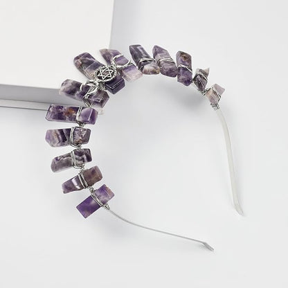 Amethyst Raw Quartz Headband, Crystal Tiara Hairband Goddess Photography Headwear for Women Girls
