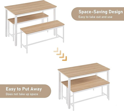 Dining Table Set for 4, Kitchen Room Table Set with 2 Benches, 3-Piece Dining Chairs Set for Breakfast Nook, Original
