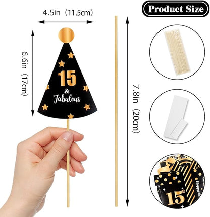 LINGTEER Happy 15th Birthday Party Photo Booth Props,Cheers to 15th Birthday Fifteen Years Old Bday Party Centerpieces Props Decorations Sign.