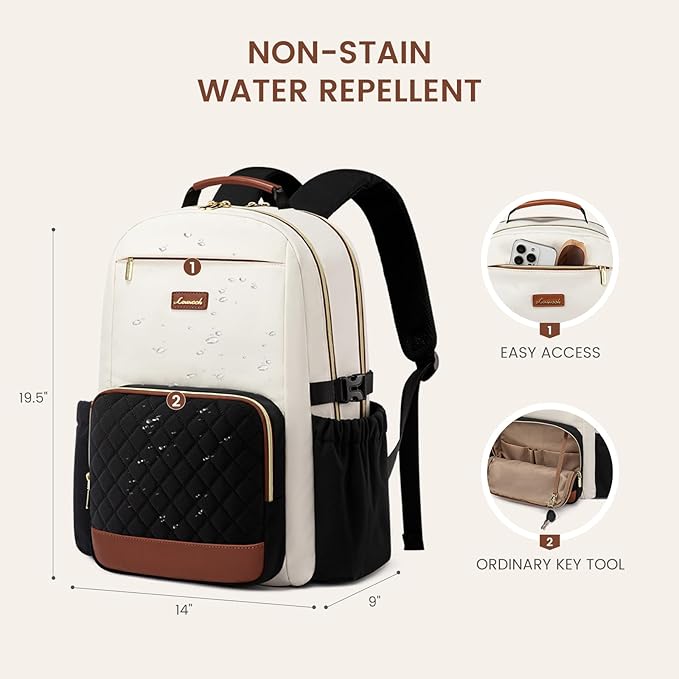 LOVEVOOK Laptop Backpack for Women with Pouch Pocket for Large Capacity Cup,18 Inch Teacher Nurse College Work Travel Backpack Purse,Waterproof Laptop Computer Bags,Beige-Black-Brown+Diamond-shaped