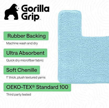GORILLA GRIP Bathroom Rug Sets, Soft Chenille 2 Piece Area Rugs Set, Toilet Base Mat and 30x20 Carpet, Absorbent Microfiber Washable Mats Dry Quickly, Home Décor and Bath Room Accessories, Sky