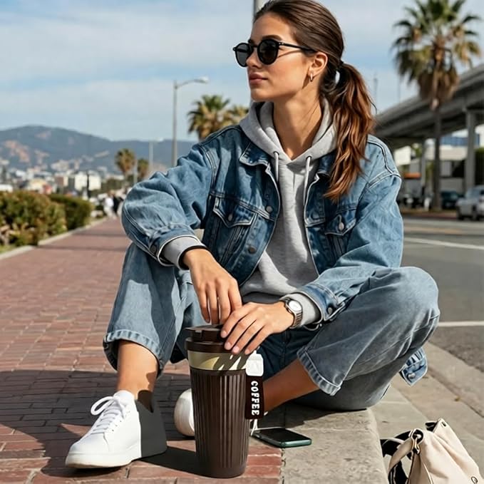 Vacuum-Insulated Stainless Steel Travel Coffee Mug, Leak-Proof Reusable Coffee Cup with Lid-Keeps Drinks Hot & Cold for Hours, Durable Double Wall Tumbler for Men & Women (5th-Dark Coffee, 18OZ)