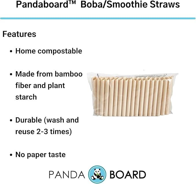 Pandaboard™ Compostable - Short - Bamboo Boba/Milkshake/Smoothie Straws - Unwrapped - bag of 100