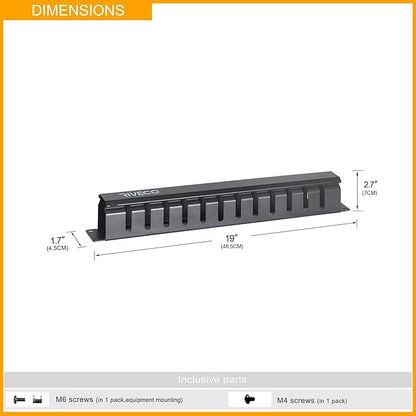 RIVECO 1U 12 Slot Rack Manager, Server Rack Cable Management, Cord Wire Organizer with Cover for Network Rack Cabinet Horizontal Mount, 19-inches Cable Raceway