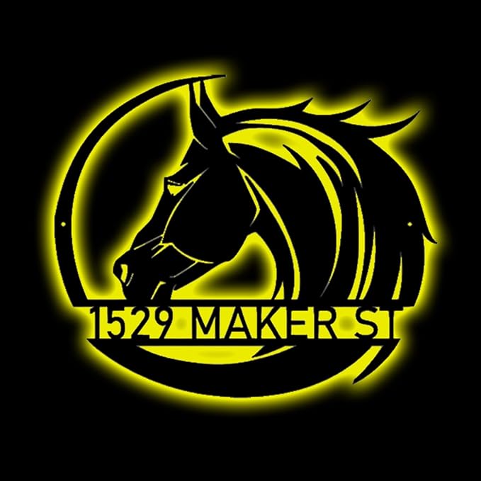 Personalized Name Horse Lamp Custom Wooden/Metal Horse Night Light Horse Wall Art LED Horse Light Farmhouse House Sign Horse Themed Gifts for Girl Birthday Christmas(Horse Address Light)