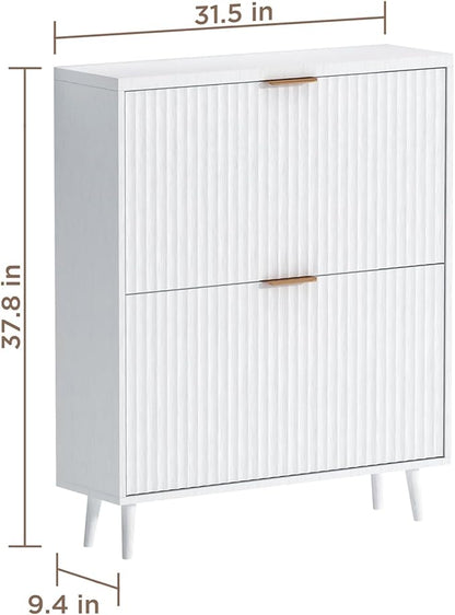 Shoe Cabinet Storage,Modern Freestanding Organizer with 2 Flip Drawers,Narrow Shoe Rack Cabinet for Entryway,White