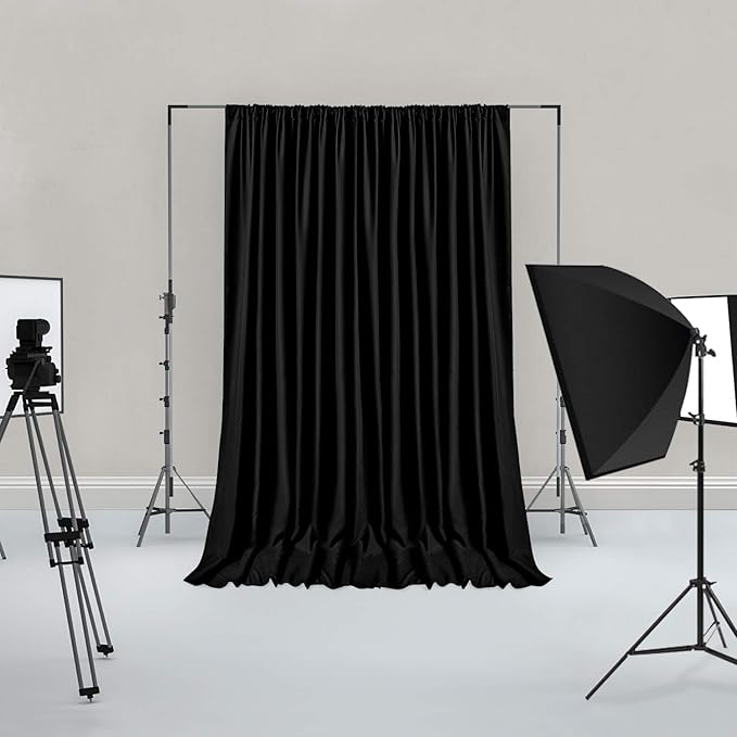 Hiasan Black Backdrop Curtains for Parties, Polyester Photography Backdrop Drapes for Family Gatherings, Wedding Decorations, 5ftx8ft, Set of 2 Panels