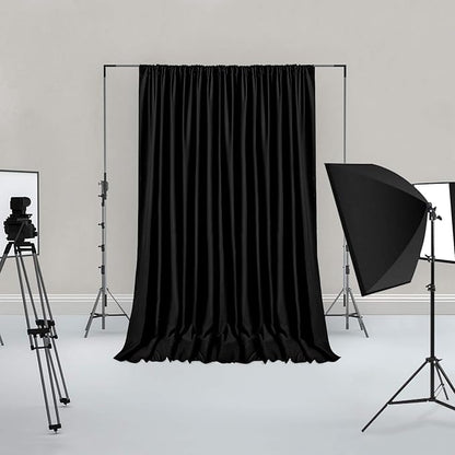 Hiasan Black Backdrop Curtains for Parties, Polyester Photography Backdrop Drapes for Family Gatherings, Wedding Decorations, 5ftx8ft, Set of 2 Panels