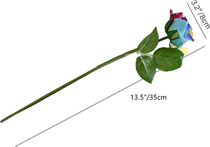 Mandy's Artificial Rainbow Rose 10 Stems Silk Flowers with Bendable Plastic Stems for Wedding Centerpieces Home Decor Gifts 13.5 Inch