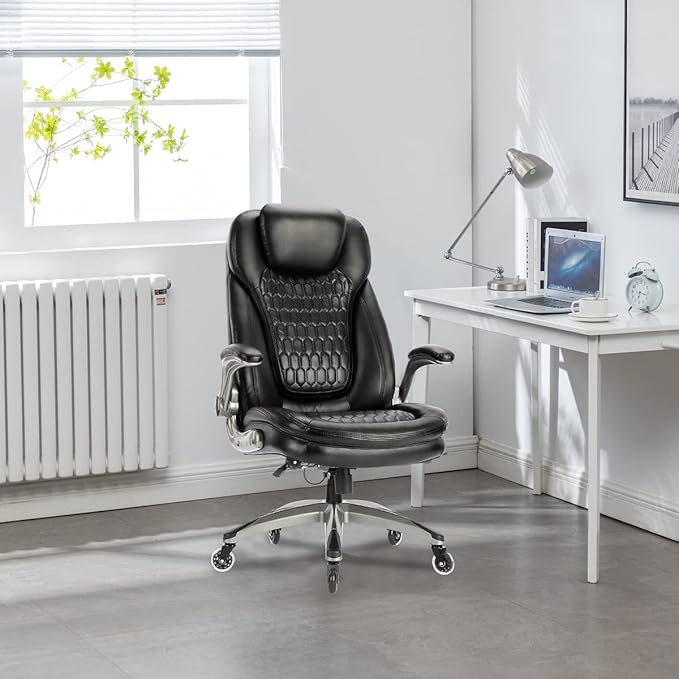 COLAMY Executive Office Chair with Thick Bonded Leather (Black-6686, Set of 2)
