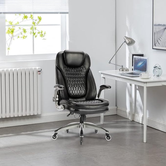 COLAMY Executive Office Chair with Thick Bonded Leather (Black-6686, Set of 2)