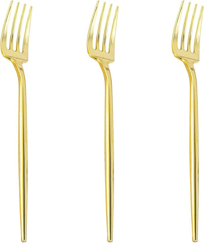 100 PCS Gold Plastic Forks, Heavy Duty Disposable Gold Forks, Gold Silverware Plastic Utensils for Party, Birthday, Wedding