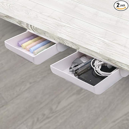 YOOUSOO 2 Pack Under Desk Storage Drawer Organizer, Hidden Slide Out Drawer Attachment, with Self - Adhesive Feature for Desktop and Table Organization, Hidden Under Desk
