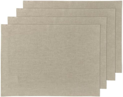 Solino Home Linen Placemats Set of 4 - Vintage Khaki Placemats 14 x 19 Inch - 100% Pure Linen Table Place Mats for Fall, Autumn - Fete