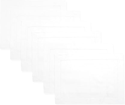 D'Moksha Homes White Linen Placemats Set of 6 - Classic Hemstitch Placemats 14 x 19 Inch - 100% Pure Linen Table Mats for Winter, Christmas, Holiday - Handcrafted and Machine Washable