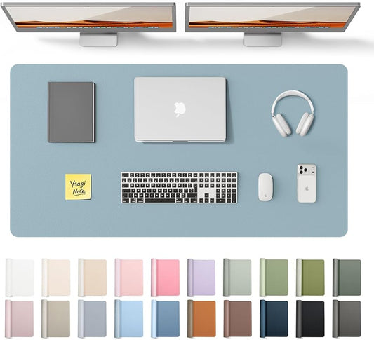 YSAGi Leather Desk Protector, Office Mat, Large Mouse Mat, Non-Slip PU Leather Blotter, Laptop Pad, Waterproof Writing Pad for Office and Home (Ice Blue, 47.2" x 23.6")