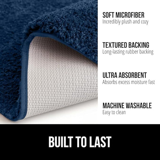 GORILLA GRIP Bathroom Rugs, Ultra Soft Absorbent Mat, Thick Plush Bath Rug, Machine Washable, Microfiber Quick Dry, Mats for Shower, Bathtub and Floor, Home Decor Accessories, 24x17, Navy Blue