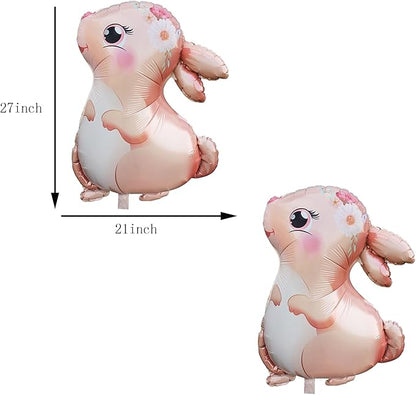 4PCS Pink Large Bunny Foil Balloon Rabbit Balloons Bunny Party Decorations Animal Mylar Balloons for Birthday Spring Woodland Themed Supplies