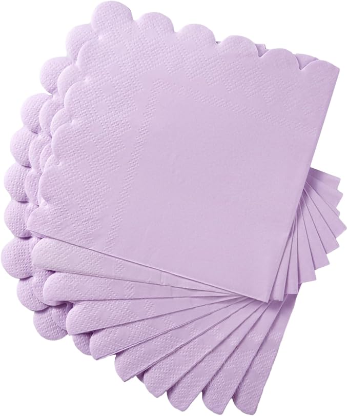 200 Pack Cocktail Napkin 2-Ply Scalloped Edged Dessert Napkins Folded 5 x 5 Inches Disposable Napkins for Dinner Wedding Birthday Party Bridal Anniversary Reception Event (Purple)