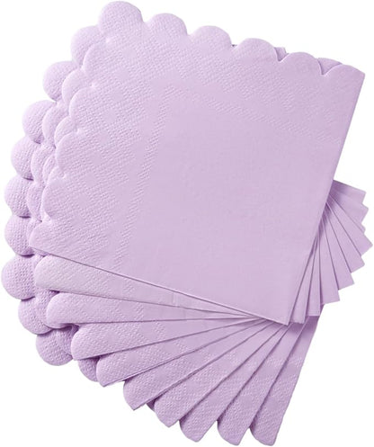 200 Pack Cocktail Napkin 2-Ply Scalloped Edged Dessert Napkins Folded 5 x 5 Inches Disposable Napkins for Dinner Wedding Birthday Party Bridal Anniversary Reception Event (Purple)