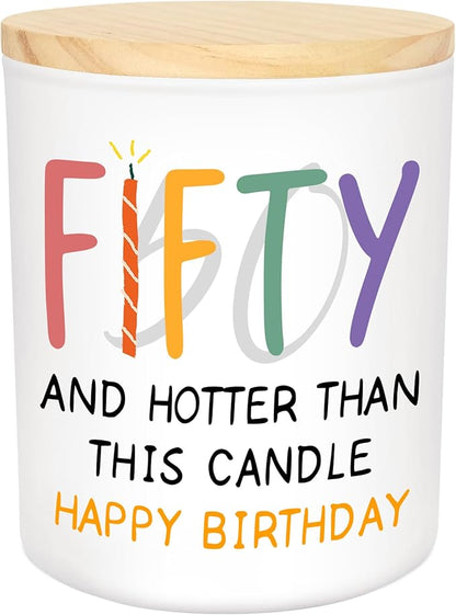 Christmas 50th Birthday Gifts for Her Him - Long Lasting Vanilla Lavender Candle 10 oz - Funny 1975 Birthday Gifts for Women Men Husband Wife Mom Dad Friend, Fifty Candles for Women