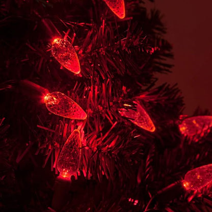 70 C6 LED Red Christmas Lights, 24 ft Green Wire Indoor/Outdoor Commercial Grade String, Valentine’s Day and Holiday Lighting