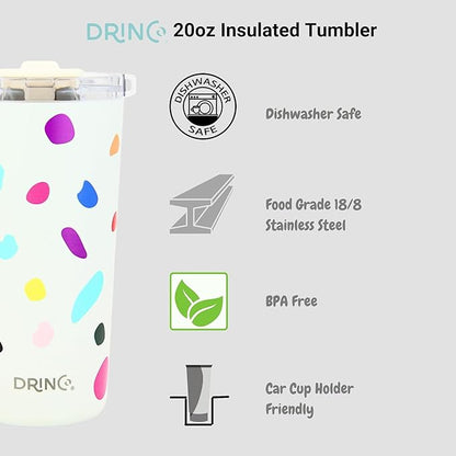 Drinco - 20 oz Stainless Steel Tumbler | Double Walled Vacuum Insulated Mug With Lid, 2 Straws, For Hot & Cold Drinks (20oz Blots)