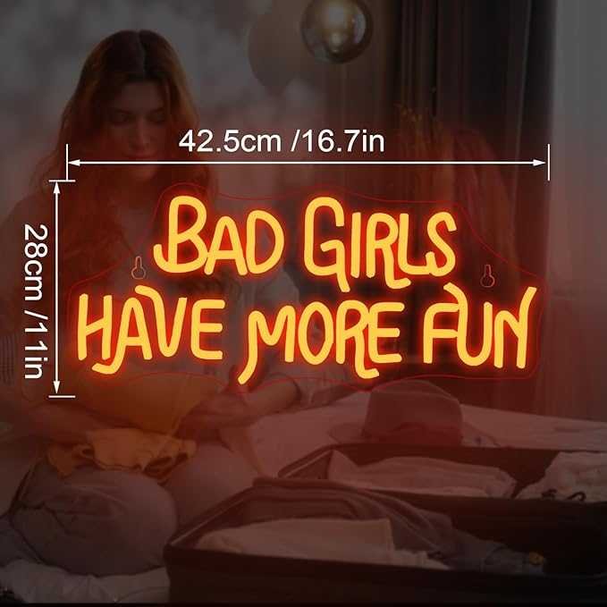 NOSUN Bad Girls Have More Fun Neon Sign Red Happy Halloween Neon Sign LED Wall Decor Hanging Light for Bedroom Living Room Bar Office USB Powered Spooky Scary Youth Holiday Party Gift