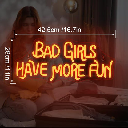 NOSUN Bad Girls Have More Fun Neon Sign Red Happy Halloween Neon Sign LED Wall Decor Hanging Light for Bedroom Living Room Bar Office USB Powered Spooky Scary Youth Holiday Party Gift