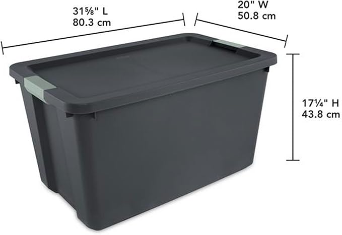 Sterilite 4 Pack 34 Gallon Latch Tote, Stackable Plastic Storage Bin Container, Gray/Green