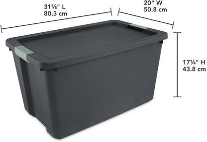Sterilite 8 Pack 34 Gallon Latch Tote, Stackable Plastic Storage Bin Container, Gray/Green