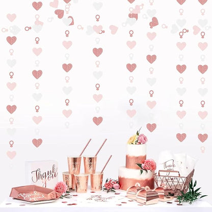 Rose-Gold Pink White Heart-Ring Garland - 52Ft Engagement Bachelorette Party Decorations Wedding Paper Streamers Banner,Galentines Proposal Decor Lasting Surprise