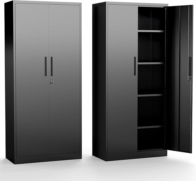 Metal Storage Cabinet with Doors and Adjustable Shelves, 71" Steel Garage Storage Cabinets with lock, Locking Tool Cabinet Utility Cabinets for Garage,Bathroom,Kitchen,Home Office,School,Shop