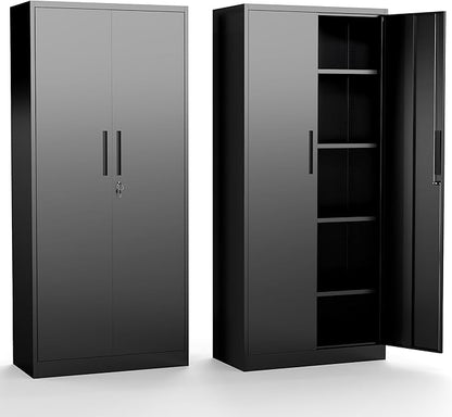 Metal Storage Cabinet with Doors and Adjustable Shelves, 71" Steel Garage Storage Cabinets with lock, Locking Tool Cabinet Utility Cabinets for Garage,Bathroom,Kitchen,Home Office,School,Shop