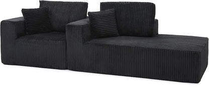 L Shaped Modular Boneless Sectional Couches for Living Room, Wide Armrest, Deep Seat, Memory Foam, Assembly Free, Modern Comfy Corduroy Fluffy Cloud Sofa with Right Chaise, Black