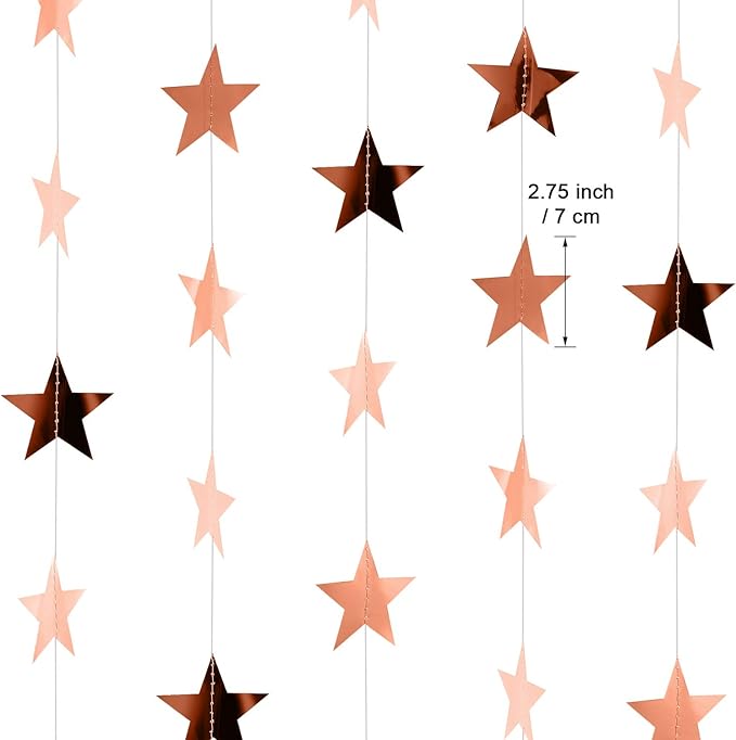 Patelai Glitter Star Garland Banner Christmas Decor 130 Feet Star Hanging Bunting Banner Twinkle Backdrop for Homecoming Classroom Wedding Birthday Halloween Party Supplies(Rose Gold)