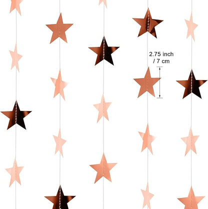 Patelai Glitter Star Garland Banner Christmas Decor 130 Feet Star Hanging Bunting Banner Twinkle Backdrop for Homecoming Classroom Wedding Birthday Halloween Party Supplies(Rose Gold)